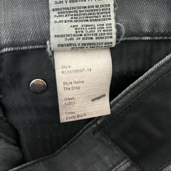 R13 The Drop Skinny Ankle Jeans Women’s Size 25 Dusty Black Cropped Mid Rise - Picture 13 of 16